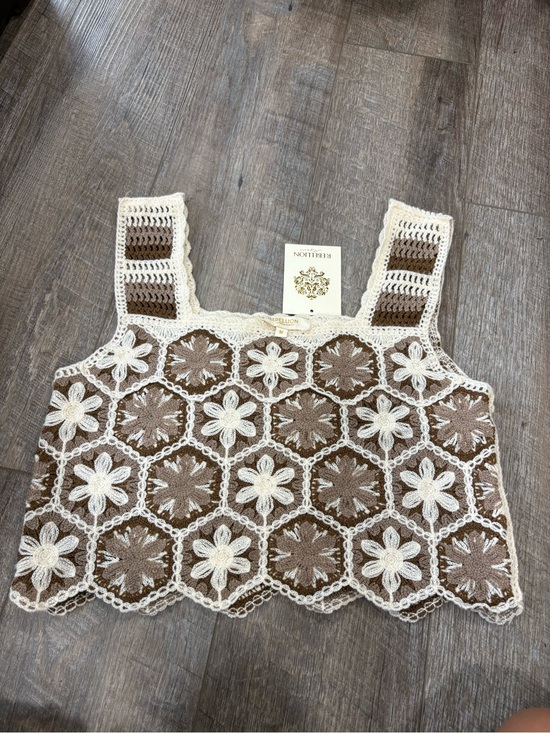 Rebellion Other - Rebellion Crochet Floral Square-Neck Camisole in Cream and Brown